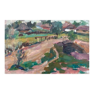 Vintage Ukrainian Impressionist Oil Painting, Rural Landscape, 1960s For Sale