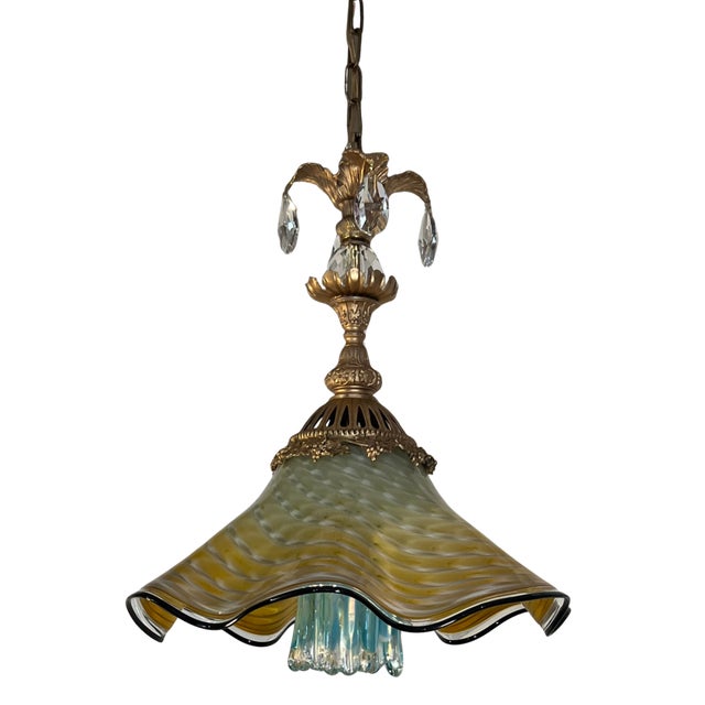 Antique Murano and LaChaussee Art Glass Shades Ormolu Metal Pendant Light For Sale - Image 10 of 18