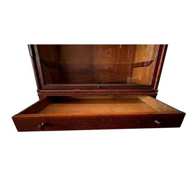 Wood Antique Globe-Wernicke Quarter-Sawn White (Tiger) Oak Barrister Bookcase With Rare Drawer Base, Grade 298 ½ For Sale - Image 7 of 10