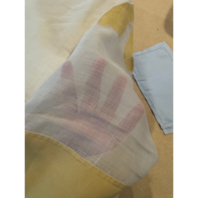 1960s Exquisite Yellow Madeira Organdy Oval Tablecloth 96” Long X 66” Oval With 12 Matching Napkins For Sale - Image 4 of 8