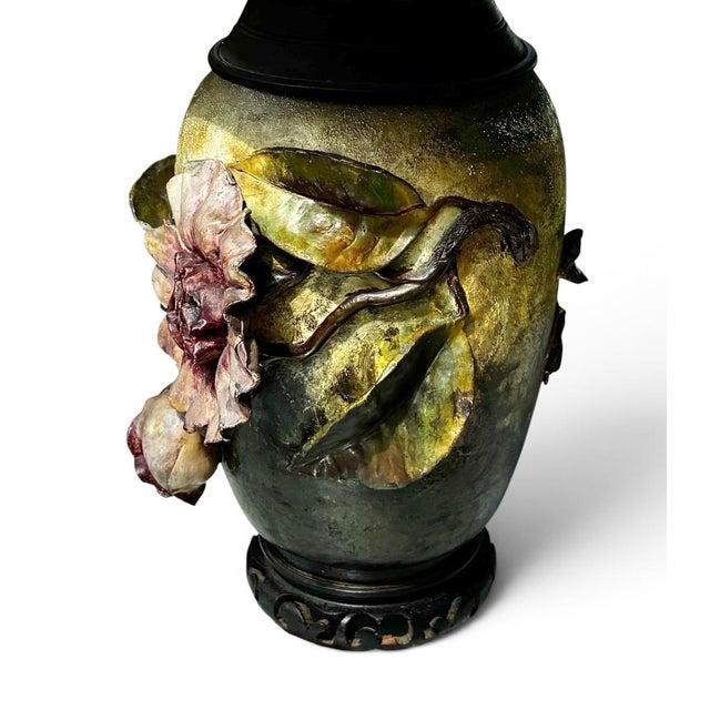1880s French Barbotine Majolica Vase in the Form of a Lamp For Sale - Image 12 of 12