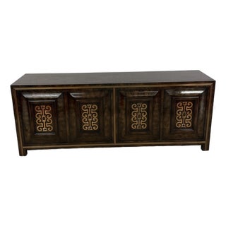 1970's Burled Carpathian Elm and Brass Credenza From Mastercraft For Sale