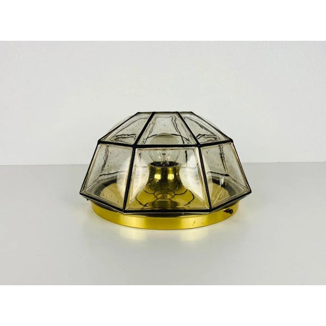 Mid-Century Modern Iron and Bubble Glass Flush Mount from Glashütte Limburg, 1960s For Sale - Image 3 of 11