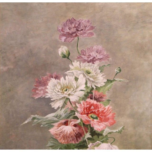 19th Century French Oil on Canvas Floral Painting in Carved Gilt Wood Frame For Sale - Image 4 of 10