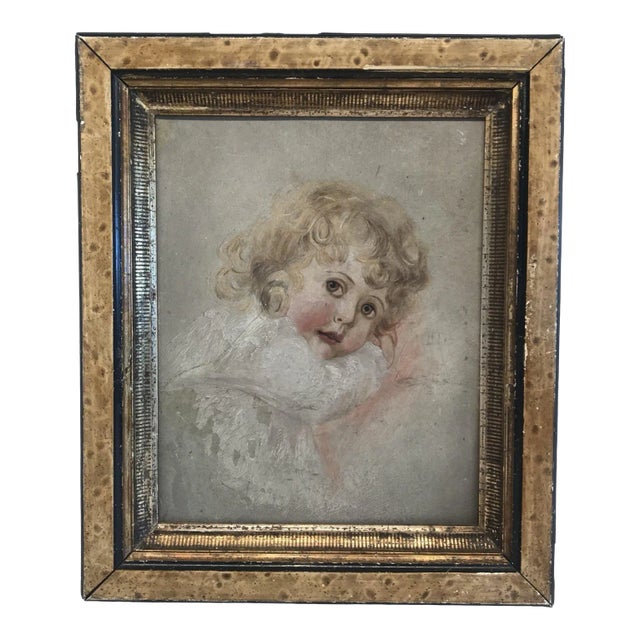 19th Century Beautiful Painting on Board of Child: Faux Painted Frame For Sale