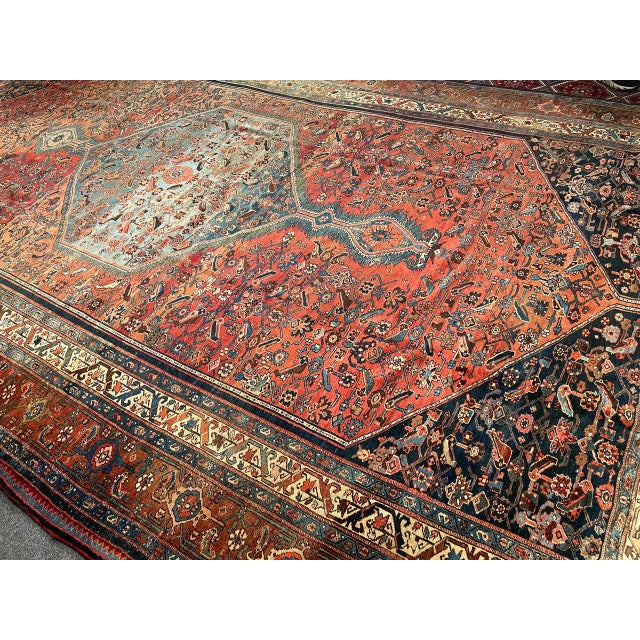 Textile 19th Century Oversized Persian Bidjar Rug, Hand-Knotted Wool, Herati Geometric Pattern, Pale Blue & Terracotta, 11x19 For Sale - Image 7 of 7