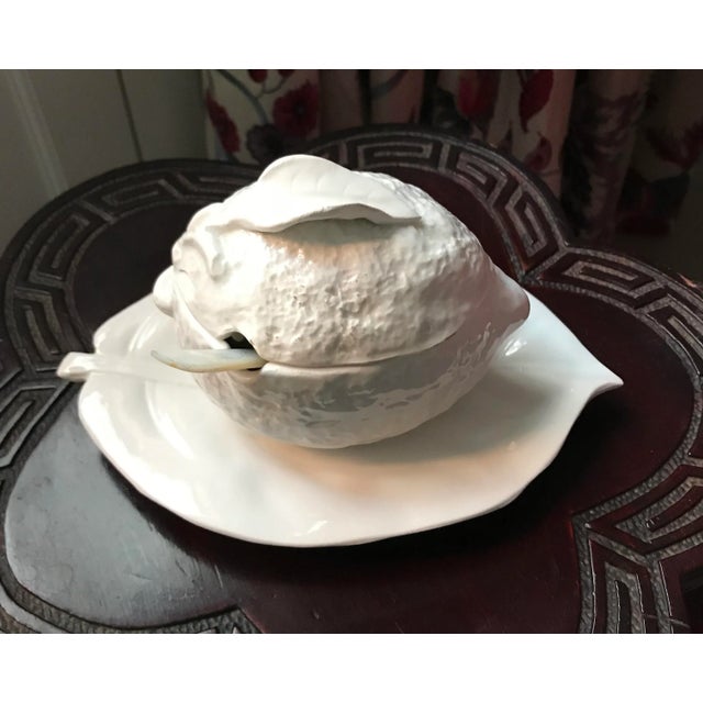 Mid 20th Century White Italian Ceramic Lemon Jam Pot on Leaf For Sale - Image 10 of 10