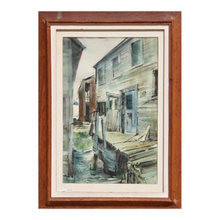 1950s "City Island" Watercolor Painting by Eve Nethercott For Sale