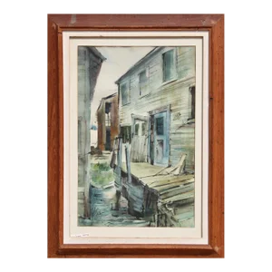 1950s "City Island" Watercolor Painting by Eve Nethercott