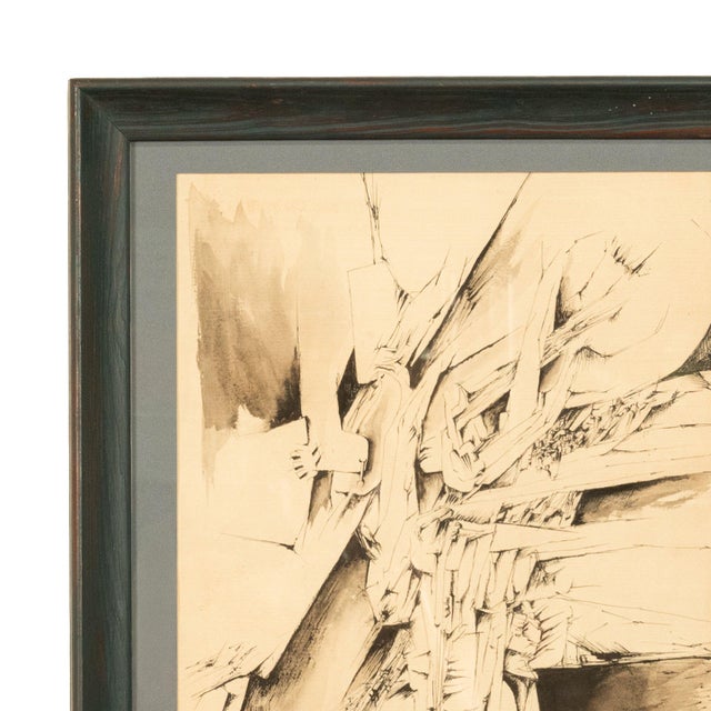Gio Pomodoro Italian Mid Century Abstract Modernist Ink & Watercolor Painting "Fragmentation" by Gio Pomodo, 1956ro, 1956 For Sale - Image 4 of 13