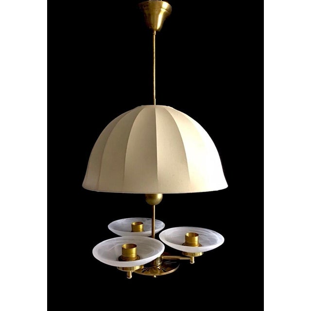 Swedish Modern Ceiling Lamp in Brass and Linen, 1950s For Sale - Image 11 of 11