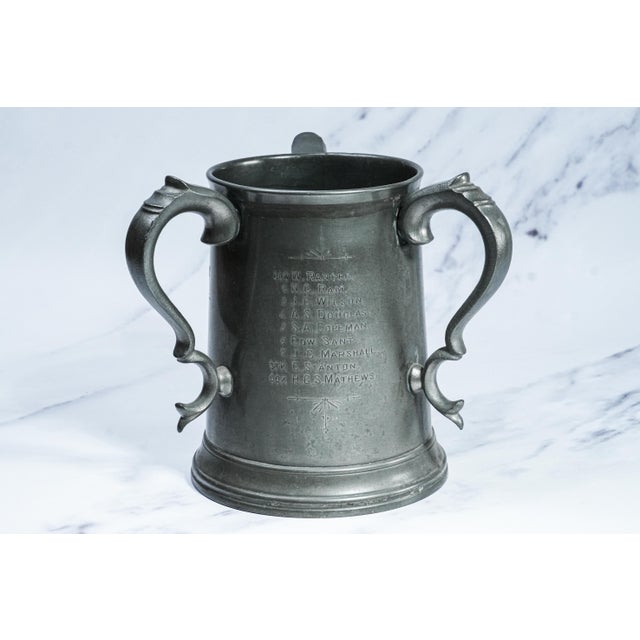 Gray Fantastic Triple Handle Antique Trophy Tankard Pewter Cup Victorian University Rowing Crew Sports Home Decor For Sale - Image 8 of 13