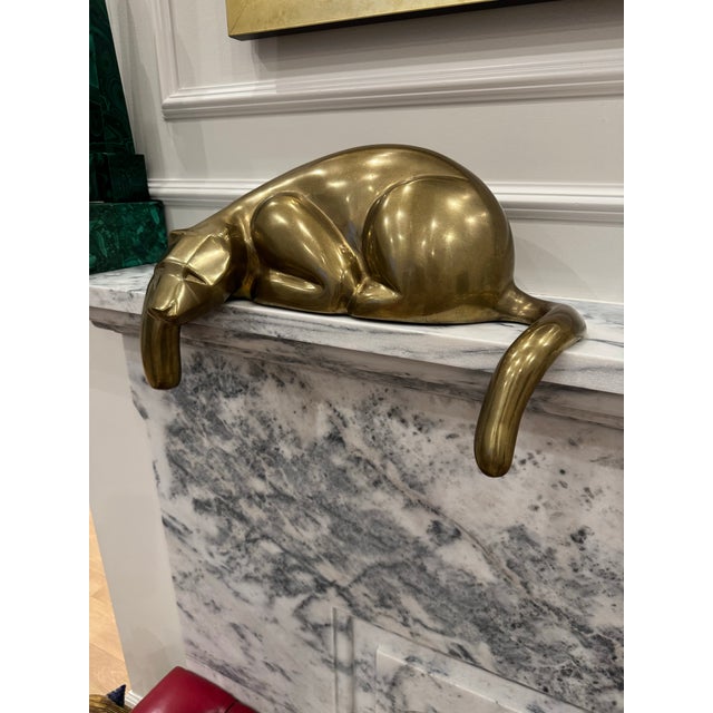 Mid-Century Modern 1980 Large 16” Dolbi Cashier Brass Reclining Panther Sculpture – Signed With Original Sticker For Sale - Image 3 of 7