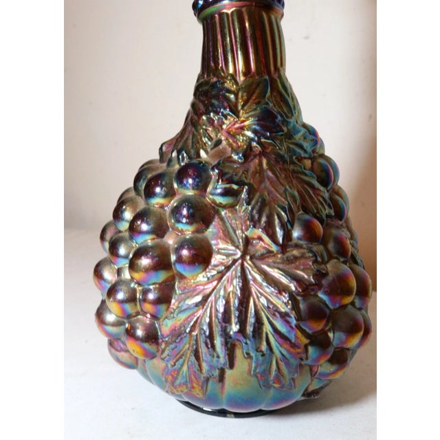 Glass Rare Vintage Carnival Iridescent Glass Figural Leaf and Berry Grape Fenton Vase For Sale - Image 7 of 12