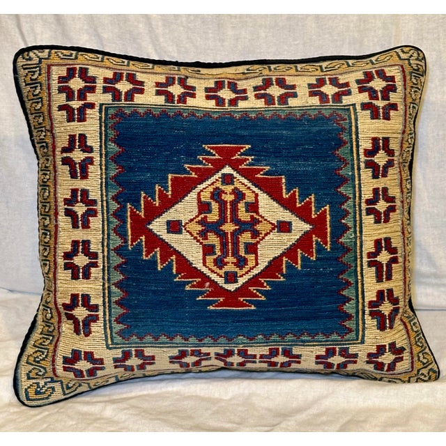 Handwoven Kilim Textile Accent Pillow – Geometric Tribal Design, Down Insert For Sale - Image 10 of 10