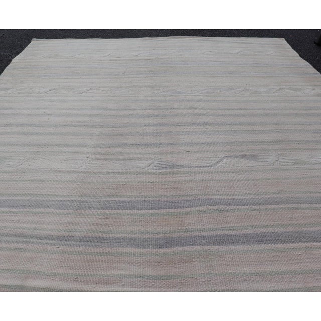 Stone Gray Stripe Design Turkish Vintage Kaysari Kilim Rug in Soft Pastel Tones For Sale - Image 8 of 11
