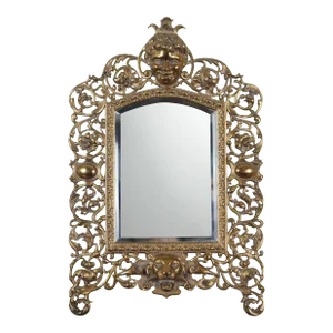 Late 19th Century Antique Victorian Gilded Cast Iron Reticulated Cherub Lion Vanity Mirror