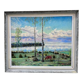Swedish Landscape by the Sea Oil Painting For Sale