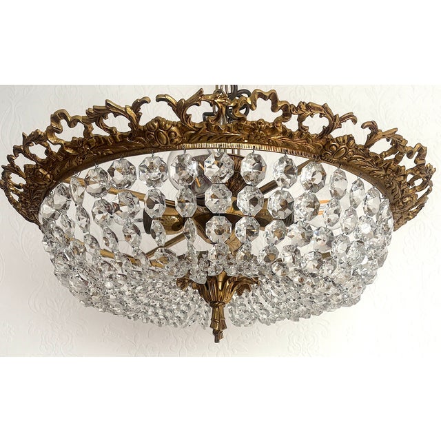 Vintage Spanish Brass and Crystal Ceiling Lamp, 1950s For Sale - Image 14 of 14