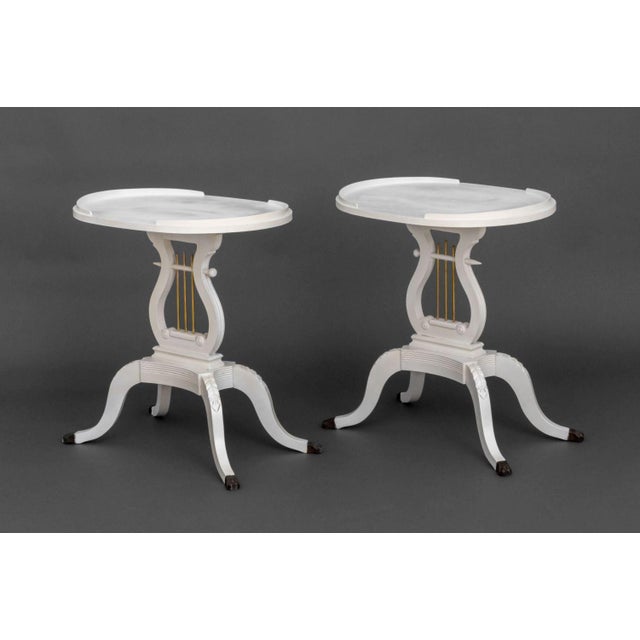 Federal Style White Painted Harp Side Tables, Pair For Sale - Image 4 of 8