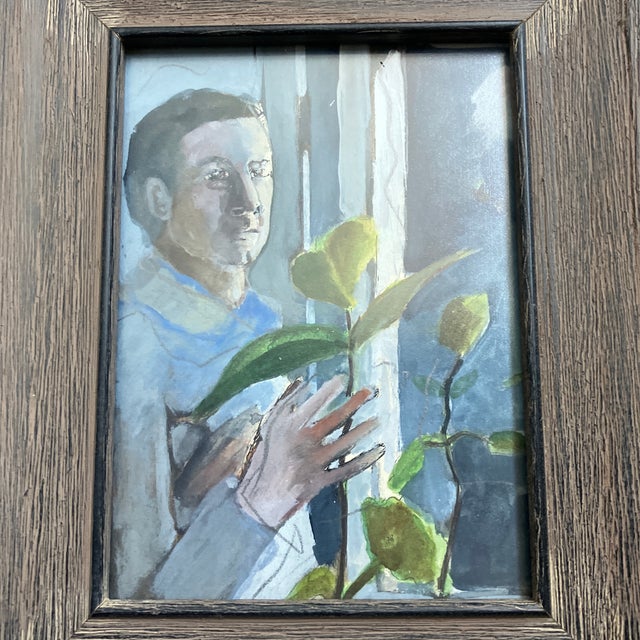 Original Painting/Drawing on paper approximately 5 x 7 Overall size with distressed wood frame is 9 x 11 unsigned