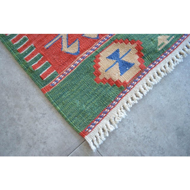 Hand Woven Kilim Turkish Flat Weave Area Rug - 4′1″ × 5′10″ For Sale - Image 10 of 12