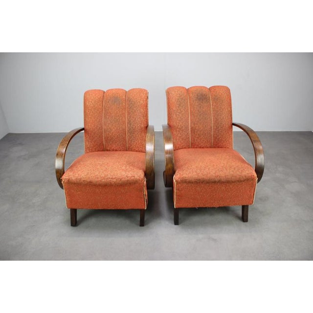 Czechoslovak Lounge Chairs in Orange Upholstery by Jindřich Halabala, 1930s, Set of 2 For Sale - Image 3 of 16
