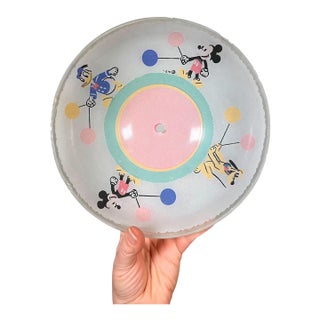Vintage Disney Mickey Mouse Glass Pendant Light Shade - Ceiling Lamp Cover - Reverse Painted 1950s Mid Century Donald Duck Pluto Childrens For Sale