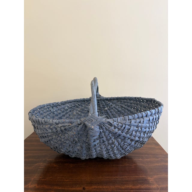 Early 20th Century American Blue Splint Oak Gathering Basket For Sale In South Bend - Image 6 of 10