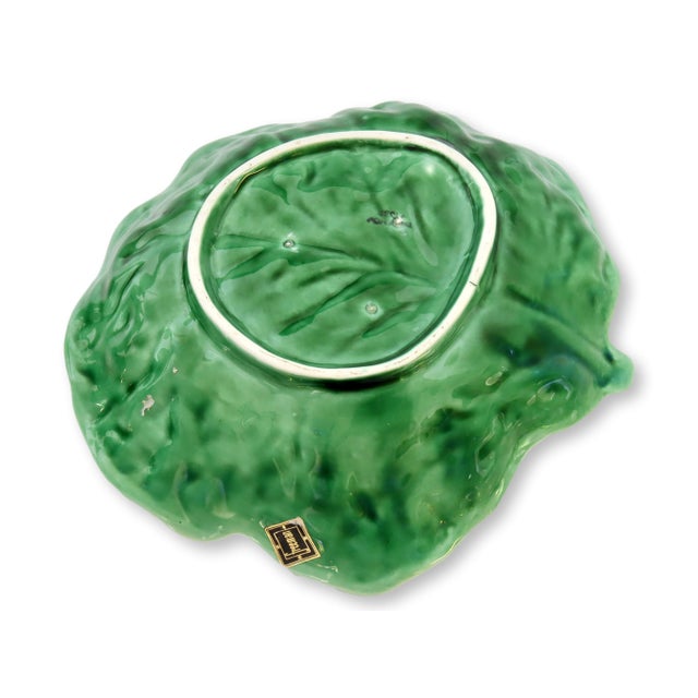 Traditional Green Majolica Cabbage Lettuce Leaf Dishes, S/4 For Sale - Image 3 of 4