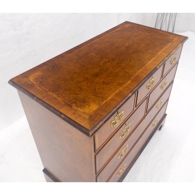 Fine 7 Drawers Burl Wood Banded Top Bracket Feet English Chest of Drawers MINT For Sale - Image 6 of 15