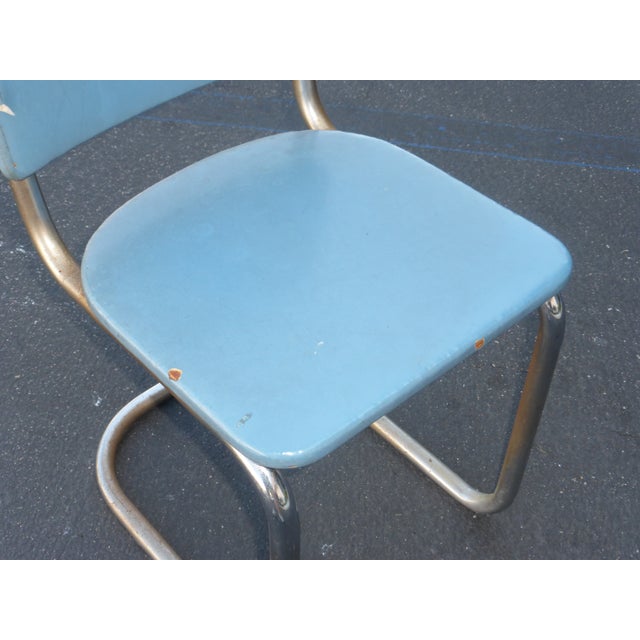 Vintage Retro Tubular Chrome Chair With Turquoise Blue Vinyl Upholstery