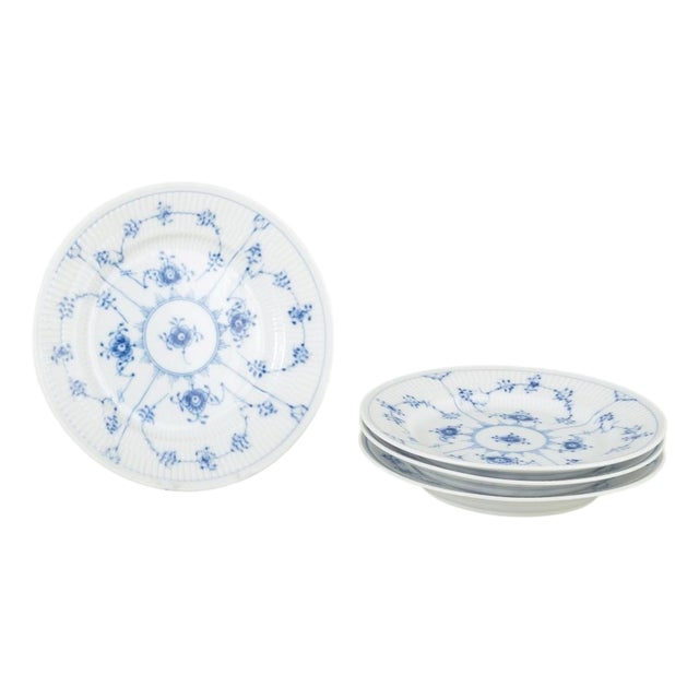 Blue Fluted Plain Porcelain Side Plates from Royal Copenhagen, Set of 4 For Sale