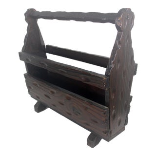 1960s Solid Wood Spanish Brutalist Magazine Rack Holder Revival For Sale