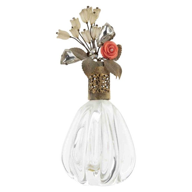 1930s Clear Glass Perfume Bottle with Jeweled Top, 1930s For Sale - Image 5 of 5