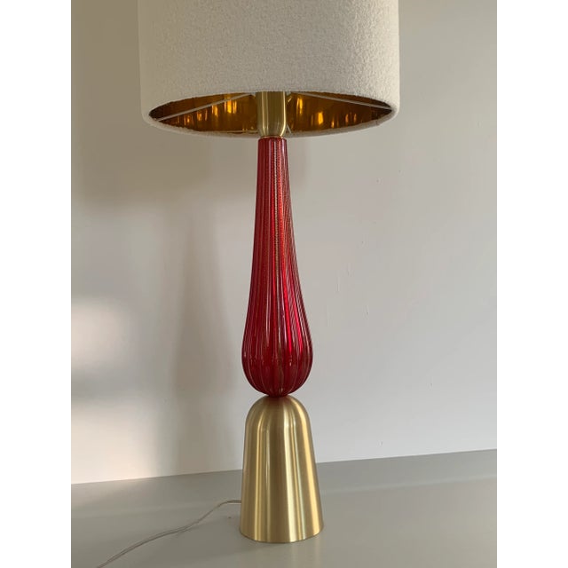 Gold Lot of 2 Contemporary Gold and Red Murano Glass Table Lamp With Shade For Sale - Image 8 of 10