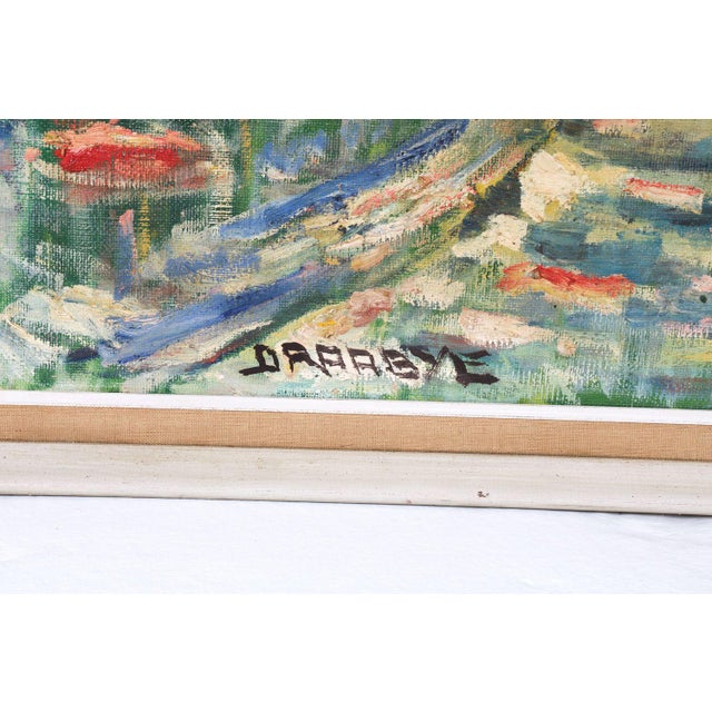 This vintage oil painting, depicts a Parisian street scene - Montmartre. It features an impressionistic style with a...