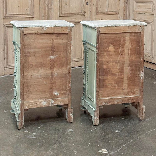 Pair 19th Century French Louis XVI Painted Nightstands With Carrara Marble For Sale - Image 18 of 18