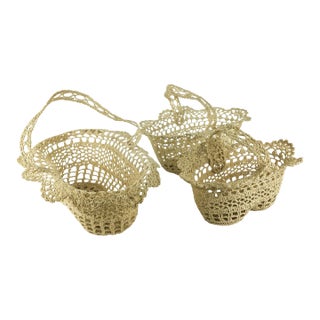 Vintage Artisan Hand Woven Stacking Baskets Miniature Set of 3 For Sale