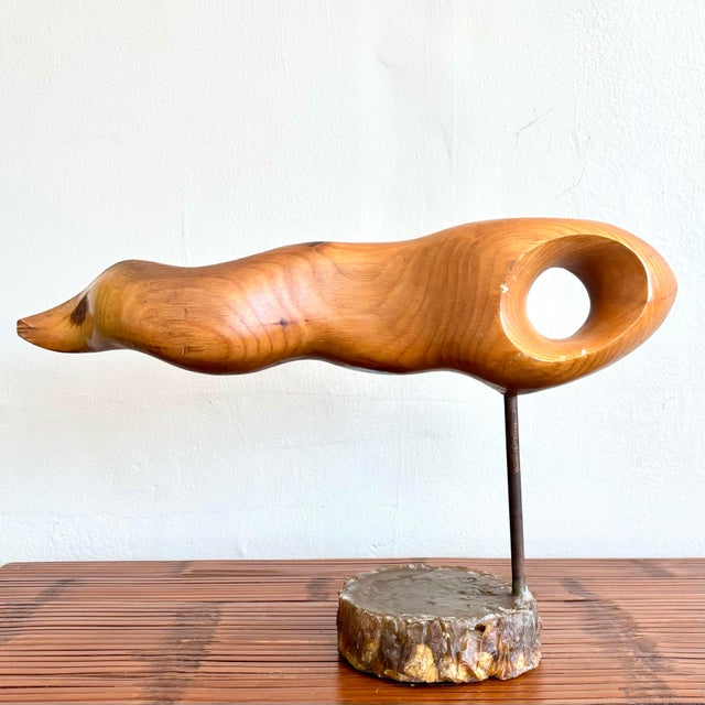 Minimalism Vintage Boho Carved Wood Sculpture For Sale - Image 3 of 9