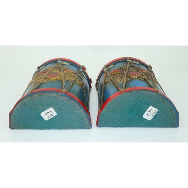 Textile Patriotic Continental Americana Drum Bookends, a Pair For Sale - Image 7 of 9