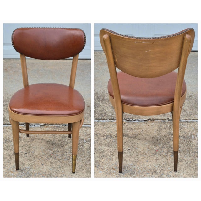 MCM Chairmasters Atomic Style Walnut & Cognac Naughahyde Side Desk Accent Chair For Sale In Washington DC - Image 6 of 14