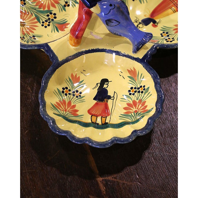 Mid-20th Century French Hand Painted Faience Dish Signed Hb Quimper For Sale In Dallas - Image 6 of 11