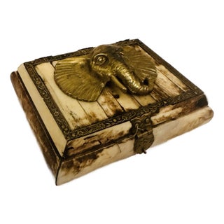 Vintage Bone and Brass Elephant Box For Sale