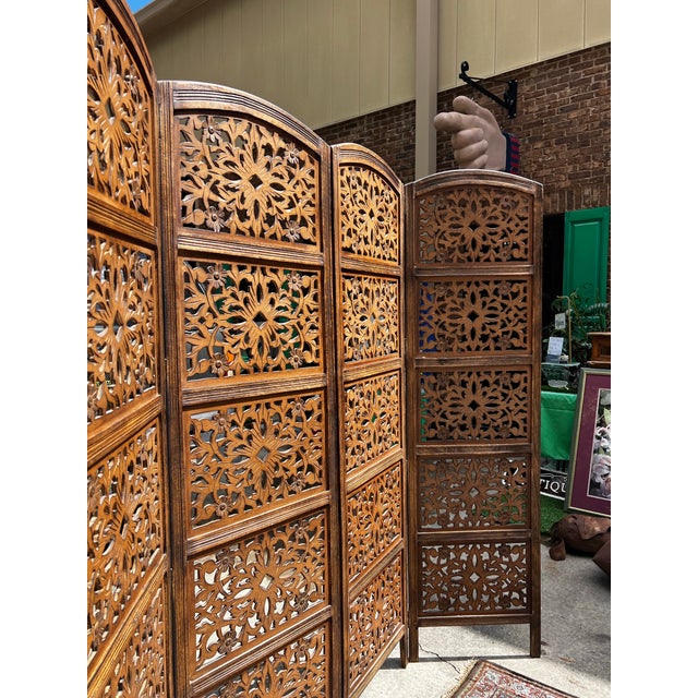 Brown 1970s Hand Carved Wooden Large Screen/Room Divider For Sale - Image 8 of 11