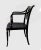 Vintage, ebonized, and parcel-gilt bench and armchair in the Regency or Sheraton style. Intricate latticework back panels...