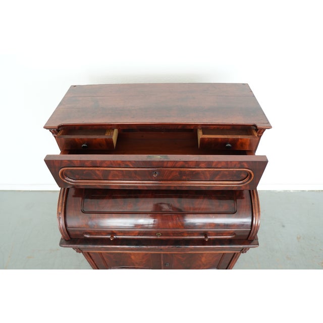 Antique Victorian Cylinder Roll-Top Secretary Desk For Sale - Image 9 of 17