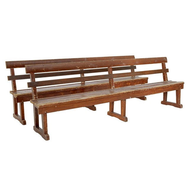 Wood Scandinavian Painted Pine Benches, 1890, Set of 2 For Sale - Image 7 of 9