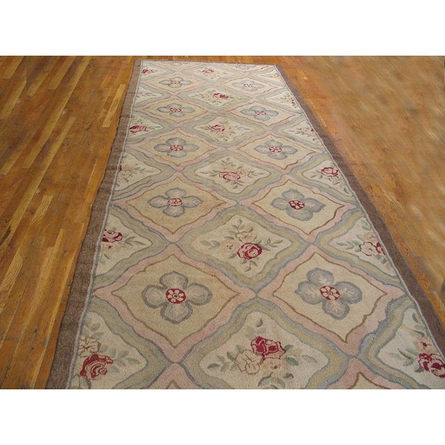 Early 20th Century Canadian Hooked Carpet ( 5'4" x 14'6'' - 163 x 442 ) Antique American Hooked Rug Canada Hooked - Loop...