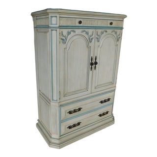 Hickory White Regency Style Paint Decorated Chest Armoire For Sale
